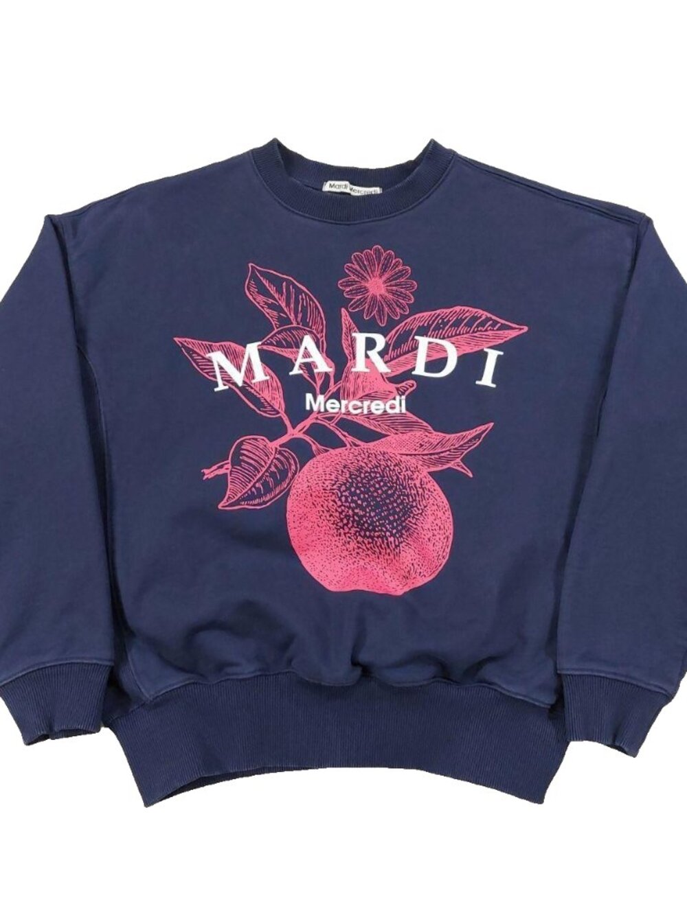 Mardi Mercredi Fruit Navy Sweatshirt Womens XS Floral Botanical Graphic Crewneck